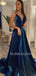 Deep V Neck Satin Long V Back A-Line Evening Prom Dresses, Cheap Custom prom dresses, MR7368