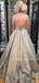 Sliver Sparkle A-Line Backless Long Evening Prom Dresses, Cheap Custom Prom Dress, MR7372