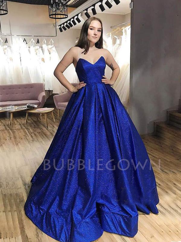 Dark Blue Sparkly A-Line Backless Long Evening Prom Dresses, Cheap Custom Prom Dress, MR7378