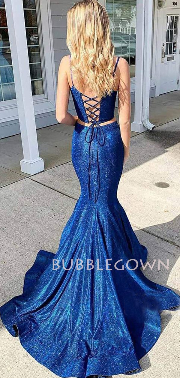 Two Pieces Dark Blue Sparkly Mermaid Long Evening Prom Dresses, Cheap Custom Prom Dress, MR7379 Two Pieces Dark Blue Sparkly Mermaid Long Evening Prom Dresses, Cheap Custom Prom Dress, MR7379