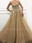 Beaded Straps Tulle A-Line Spaghetti Straps Lace Long Evening Prom Dresses, MR7385