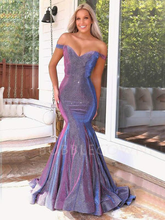 Off Shoulder Sparkly Mermaid Long Evening Prom Dresses, Cheap Custom Prom Dress, MR7389