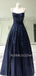 Navy Blue Sequin A-Line Spaghetti Straps Backless Long Evening Prom Dresses, Cheap Custom Prom Dresses, MR7392