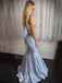 Two Pieces Blue Sparkly Mermaid/Trumpet Long Evening Prom Dresses, Cheap Custom Prom Dress, MR7398