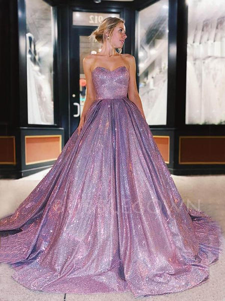 Sparkly Purple A-Line Backless Long Evening Prom Dresses, Cheap Custom – MarryLover