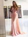 Deep V Neck Mermaid Beaded Pink Long Evening Prom Dresses, Cheap Custom Prom Dresses, MR7454