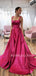 A-line Fuchsia Satin Long Evening Prom Dresses, Cheap Custom prom dresses, MR7477