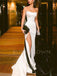 Sexy White Satin Mermaid Side Slit Strapless Long Evening Prom Dresses, Cheap Custom Prom Dresses, MR7479