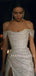 Off Shoulder White Sequin Side Slit Long Evening Prom Dresses, Cheap Sequin Wedding Dresses, MR7482