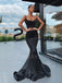 Black Satin Spaghetti Straps Mermaid Long Evening Prom Dresses, Cheap Custom Prom Dresses, MR7510