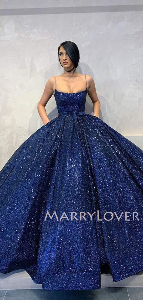 Ball Gown Navy Blue Sequins Spaghetti Straps Sparkly Long Evening Prom MarryLover Ball Gown Navy Blue Sequins Spaghetti Straps Sparkly Long Evening Prom MarryLover