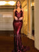 Sexy Backless Burgundy Sequin Mermaid Long Evening Prom Dresses, Cheap Custom Prom Dresses, MR7526