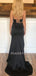 Two Pieces Black Satin Mermaid Long Evening Prom Dresses, Cheap Custom Prom Dress, MR7538