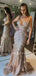 Green Sequin Mermaid V Neck Long Evening Prom Dresses, Cheap Custom Prom Dresses, MR7544