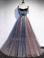 A-line Sparkly Tulle Adjustable Straps Long Evening Prom Dresses, Cheap Custom Prom Dresses, MR7552