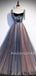 A-line Sparkly Tulle Adjustable Straps Long Evening Prom Dresses, Cheap Custom Prom Dresses, MR7552
