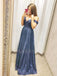 Navy Blue Tulle Off Shoulder A-line Long Sparkly Evening Prom Dresses, Cheap Custom Prom Dress, MR7572