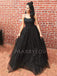 A-line Black Tulle Sparkly Long Evening Prom Dresses, Cheap Custom Prom Dress, MR7573