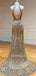 Sheath/Column Gold Beaded Halter Long Evening Prom Dresses, MR7582