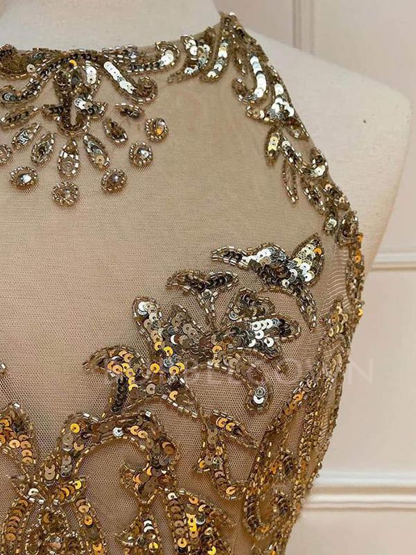 Sheath/Column Gold Beaded Halter Long Evening Prom Dresses, MR7582 MarryLover Sheath/Column Gold Beaded Halter Long Evening Prom Dresses, MR7582 MarryLover