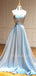 Sweetheart Sky Blue Satin A-line Simple Sparkly Long Evening Prom Dresses, Cheap Custom Prom Dress, MR7584