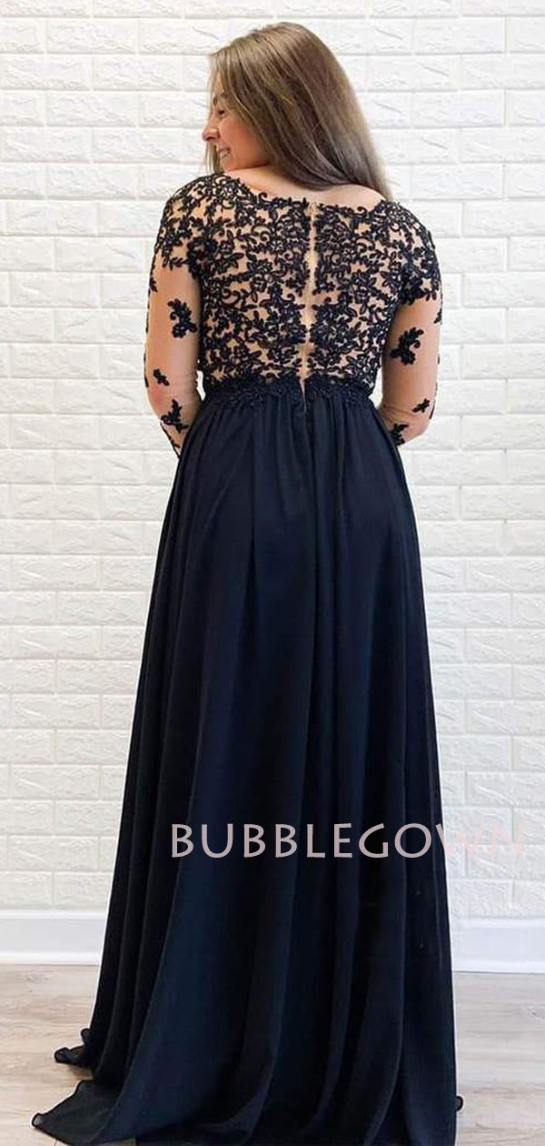 Long Sleeves Appliques Black Chiffon Long Evening Prom Dresses, Cheap MarryLover Long Sleeves Appliques Black Chiffon Long Evening Prom Dresses, Cheap MarryLover