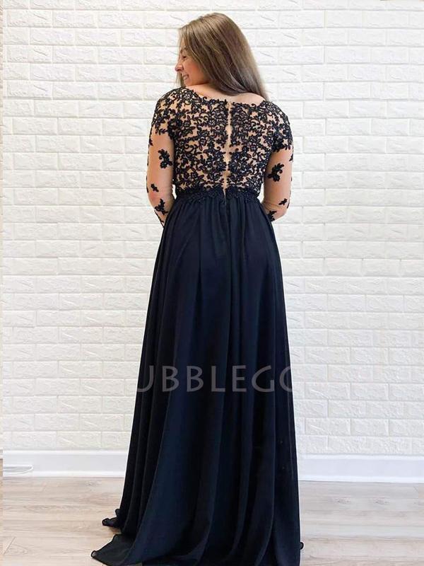 Long Sleeves Appliques Black Chiffon Long Evening Prom Dresses, Cheap MarryLover Long Sleeves Appliques Black Chiffon Long Evening Prom Dresses, Cheap MarryLover