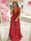 Deep V Ncek Sparkle A-Line Red Long Evening Prom Dresses, MR7598