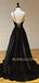 Black Velvet A-line V-neck Spaghetti Straps Long Evening Prom Dresses, Cheap Custom Prom Dresses, MR7606