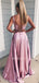Two Pieces A-line Appliques Satin Long Evening Prom Dresses, Cheap Custom Prom Dresses, MR7614