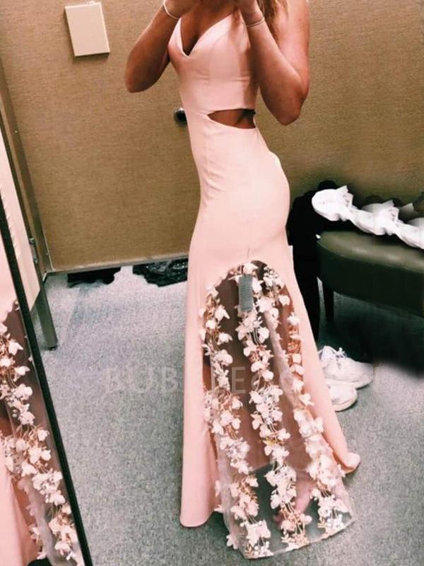 Sexy V-neck Spraghetti Straps Pink Long Mermaid Evening Prom Dresses, Cheap Custom Prom Dresses, MR7616