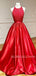 A-line Appliques Red Satin Lace Long Evening Prom Dresses, Cheap Custom Prom Dresses, MR7625