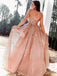 Deep V-neck A-line Spaghetti Straps Sparkle Long Evening Prom Dresses, Cheap Custom Dresses,MR7626