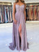 A-line Spaghetti Straps Dusty Purple Chiffom Long Evening Prom Dresses, Cheap Custom Prom Dresses, MR7629