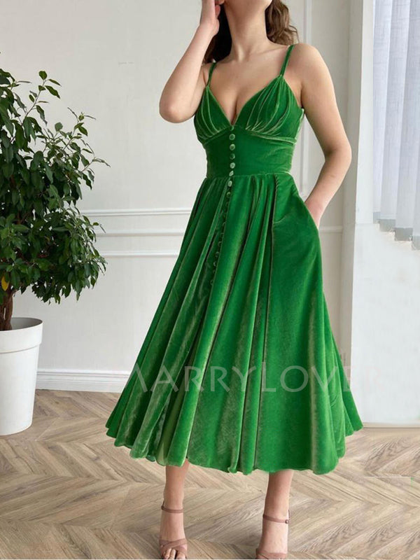 Women's Spaghetti Straps Green Velvet Vintage Long Evening Prom Dresse MarryLover Women's Spaghetti Straps Green Velvet Vintage Long Evening Prom Dresse MarryLover