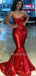 Mermaid V-neck Red Sparkly Long Straps Evening Prom Dresses, MR7644