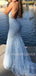 Blue Tulle Applique Lace Long Evening Prom Dresses, Cheap Prom Dress, MR7649
