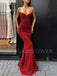 Burgundy Sequin Spaghetti Straps Long Mermaid Evening Prom Dresses, Cheap Custom Prom Dresses, MR7652