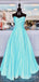 A-line Blue Satin Strapless Long Evening Prom Dresses, Cheap Custom Prom Dress, MR7664