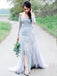 Off Shoulder Grey Lace Long Sleeves Mermaid Long Evening Prom Dresses, MR7675