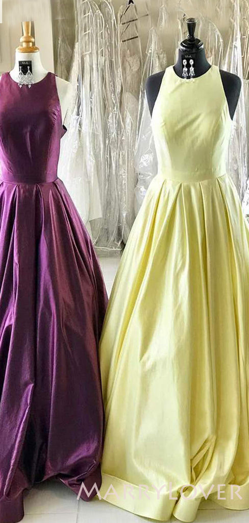 Orchid Satin Criss-Cross Straps High Neck A-line Long Backless Evening Prom Dresses, MR7677
