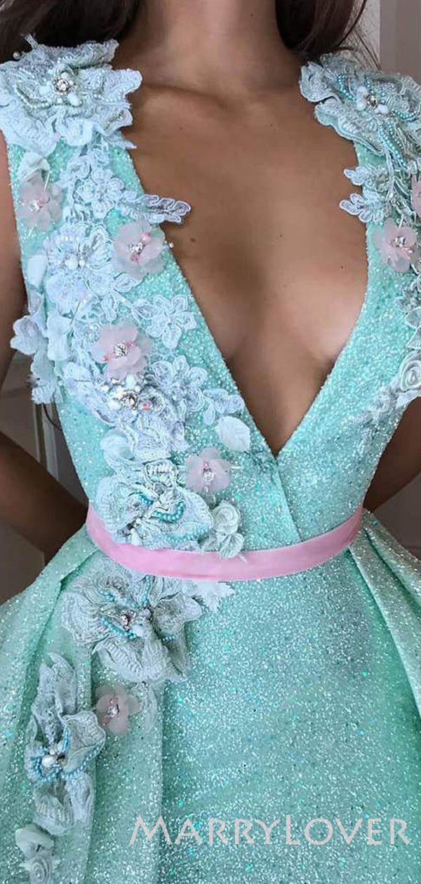 Deep V-neck Mint Green Sequin Mermaid Long Evening Prom Dresses, Cheap MarryLover Deep V-neck Mint Green Sequin Mermaid Long Evening Prom Dresses, Cheap MarryLover