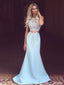 Two Pieces A-line Sky Blue Satin Mermaid Lace Long Evening Prom Dresses, Cheap Custom Prom Dresses, MR7693