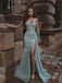 Mermaid Mint Green Sequin High Slit Long Strapless Evening Prom Dresses, Cheap Custom Prom Dresses, MR7699