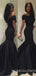 Off Shoulder Black Satin Mermaid Long Evening Prom Dresses, Cheap Custom prom dresses, MR7704