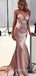 Mermaid Rose Gold Satin Criss-cross Spaghetti Straps Long Evening Prom Dresses, Cheap Custom prom dresses, MR7706