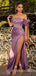 Off Shoulder Purple Satin  Beaded Long Backless Evening Prom Dresses, Cheap Custom prom dresses, MR7715
