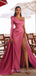One Shoulder Satin Mermaid Side Slit Long Evening Prom Dresses, Cheap Custom prom dresses, MR7717