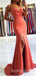 Coral Satin Spaghetti Straps Mermaid Long Evening Prom Dresses, Cheap Custom prom dresses, MR7719
