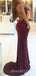 Mermaid Burgunndy Sequin Backless Long Evening Prom Dresses, Cheap Custom Prom Dresses, MR7723